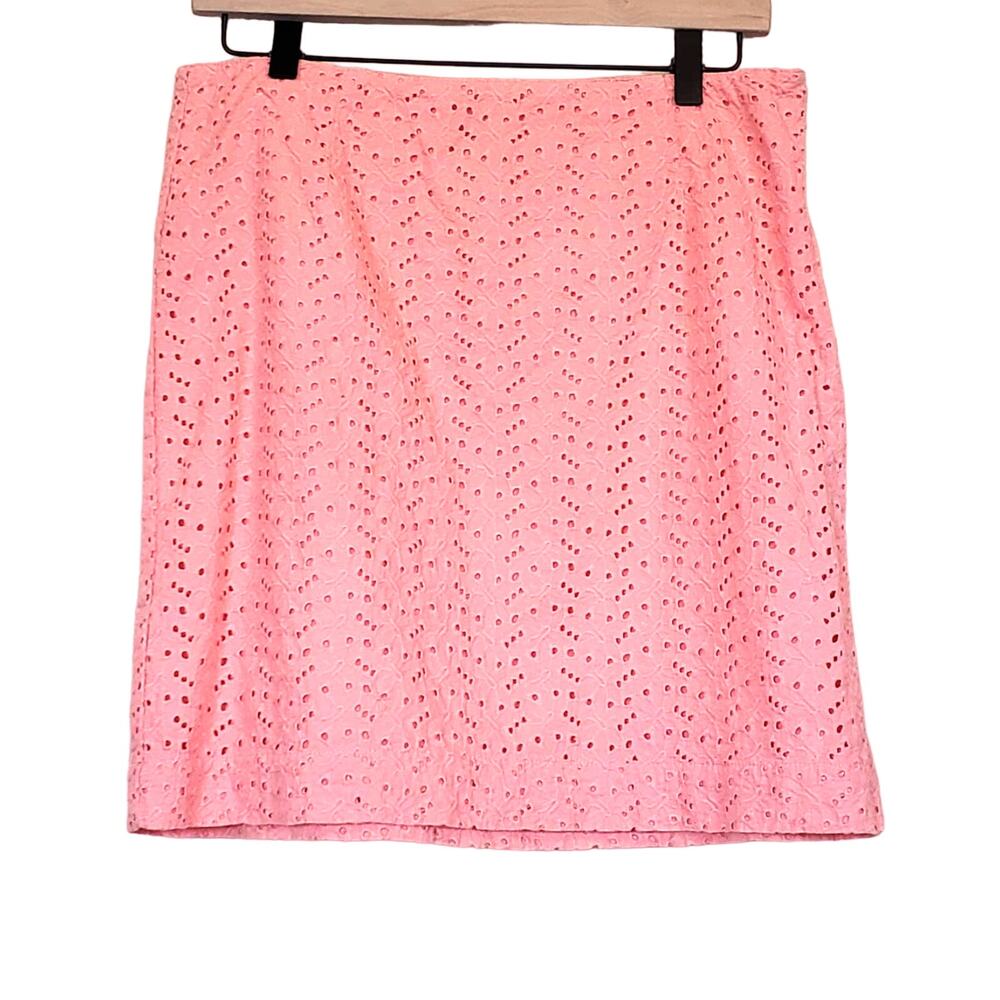 L L Bean Favorite Fit Pink Cotton Eyelet Skirt Size 10 Petite